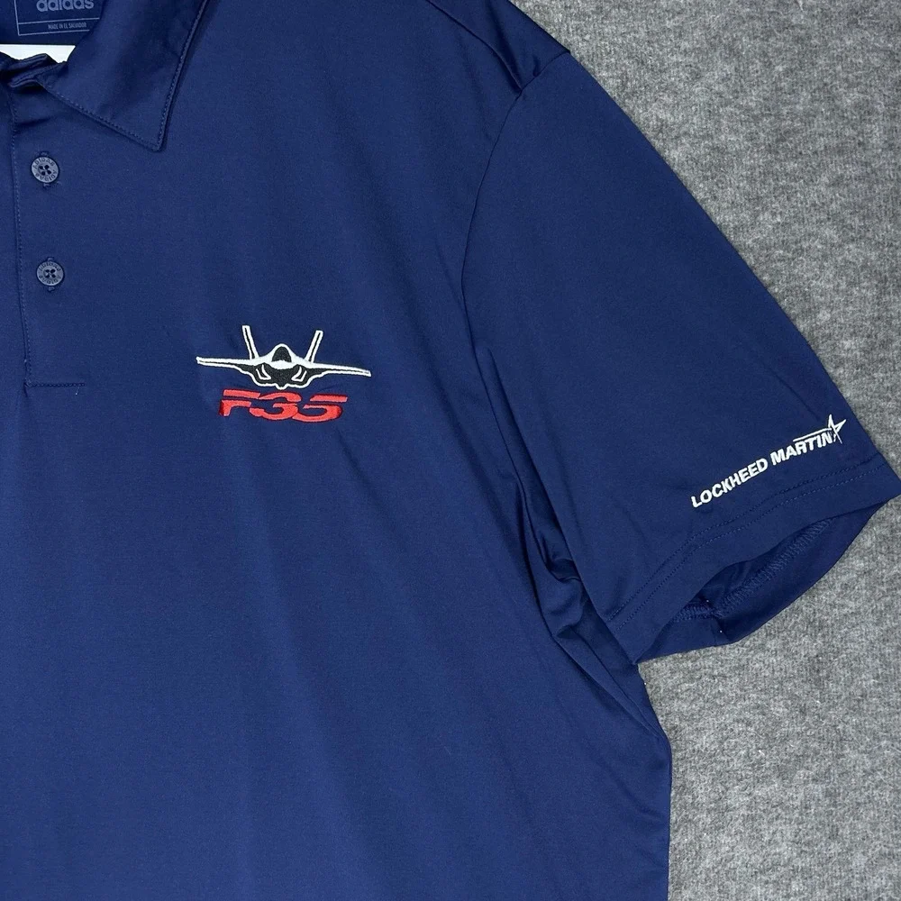 Lockheed Martin F-35 Polo Shirt Men's XL Blue Performance Short Sleeve Adidas